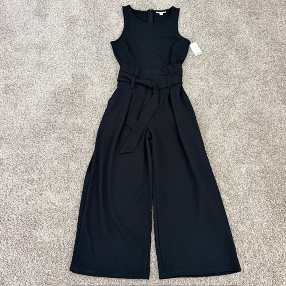 Bar III Petite Sleeveless Crewneck Tie Waist Jumpsuit Women's Small Wide Leg NWT